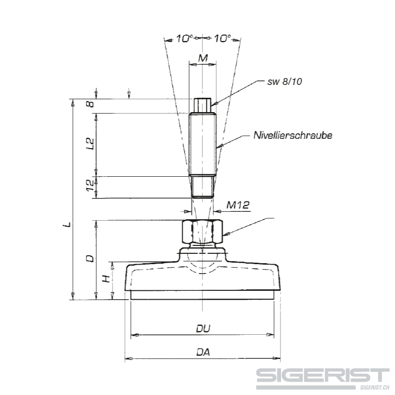 Maschinenfuss vibrationsdämmend Edelstahl Durchmesser 85 mm_Fuss & Schraube