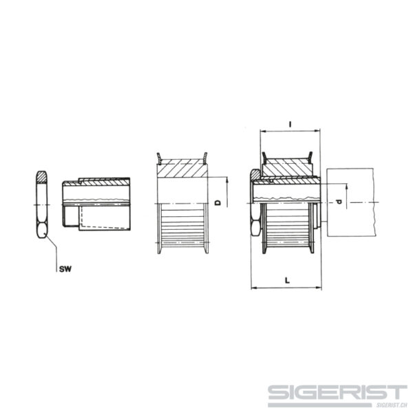 Spanbus / klembus van roestvrij staal (spantang SZ) - technische tekening