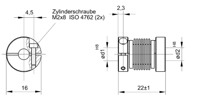 Balgkupplung mit Edelstahlbalg und Alu-Klemmnabe - maximales Drehmoment 40 Ncm_technische Zeichnung_1