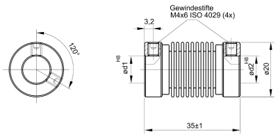 Balgkupplung mit Edelstahlbalg und Alu-Schraubnabe - maximales Drehmoment 80 Ncm_technische Zeichnung_2