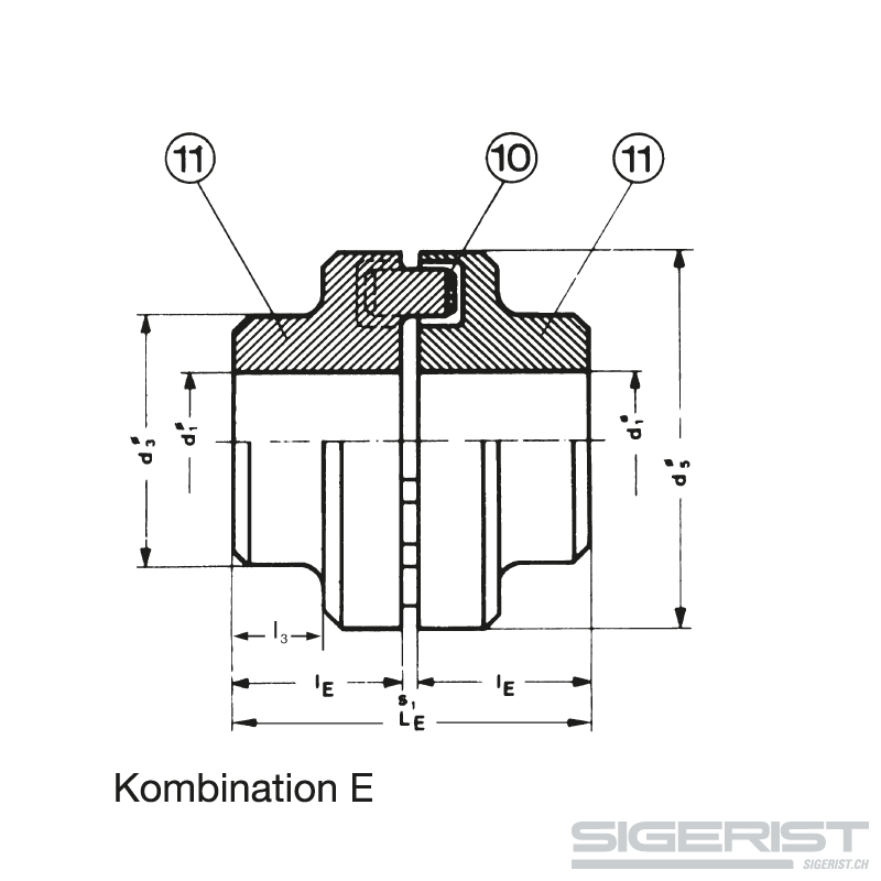 Nor Mex Kupplung - Elastische Kupplung_technische Zeichnung_Kombination E