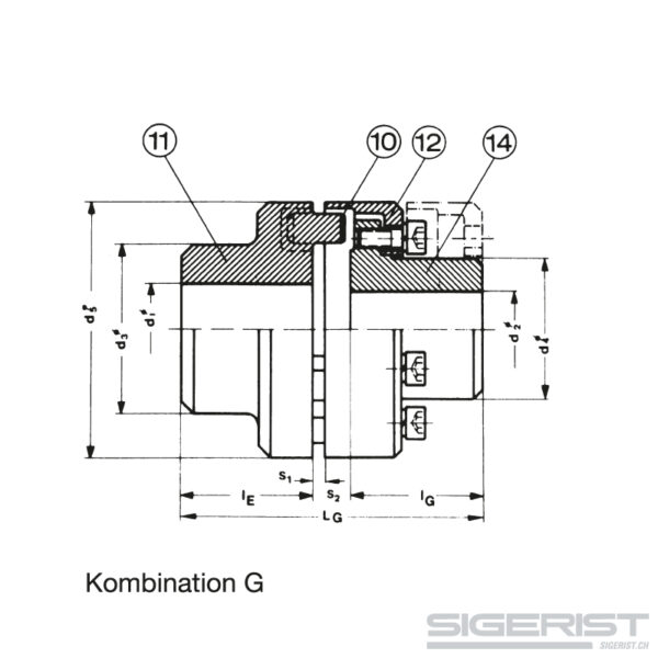 Nor Mex Kupplung - Elastische Kupplung_technische Zeichnung_Kombination G