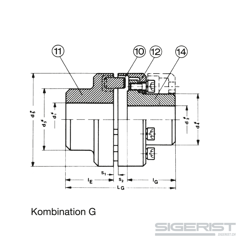Nor Mex Kupplung – Elastische Kupplung_technische Zeichnung_Kombination G