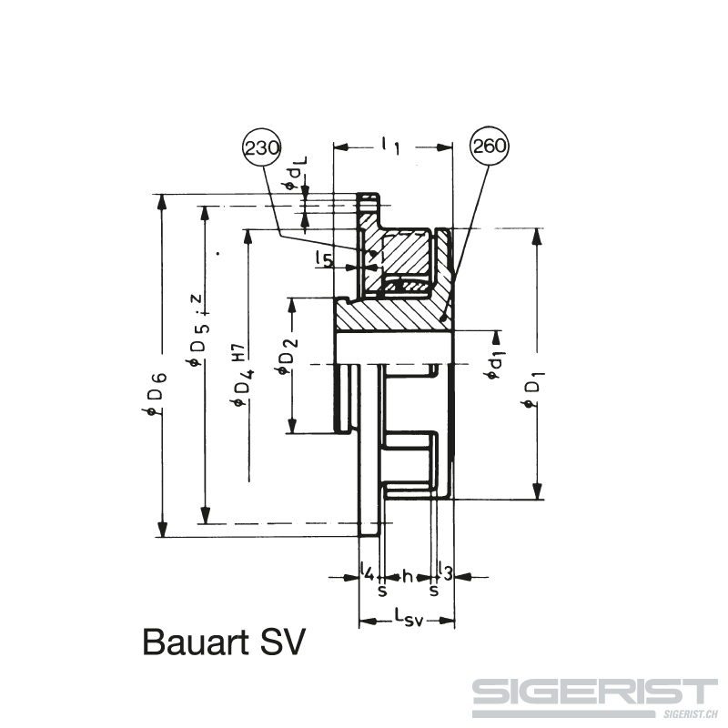 Tschan-S-Kupplung – Elastische Kupplung_technische Zeichnung_Bauart SV