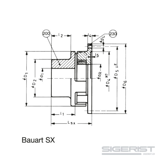 Tschan-S-Kupplung - Elastische Kupplung_technische Zeichnung_Bauart SX