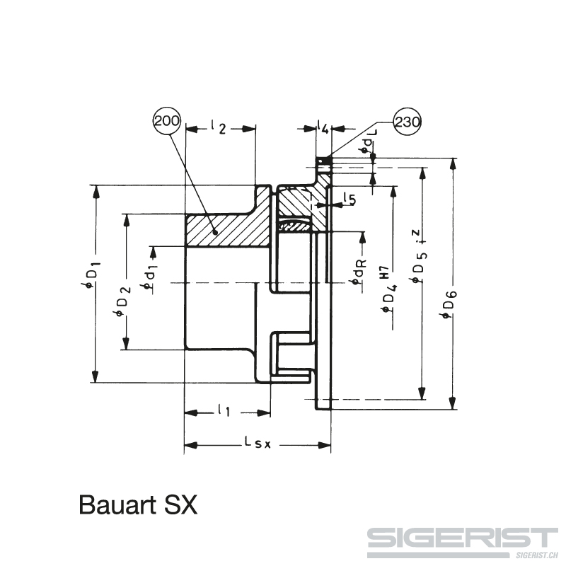 Tschan-S-Kupplung – Elastische Kupplung_technische Zeichnung_Bauart SX